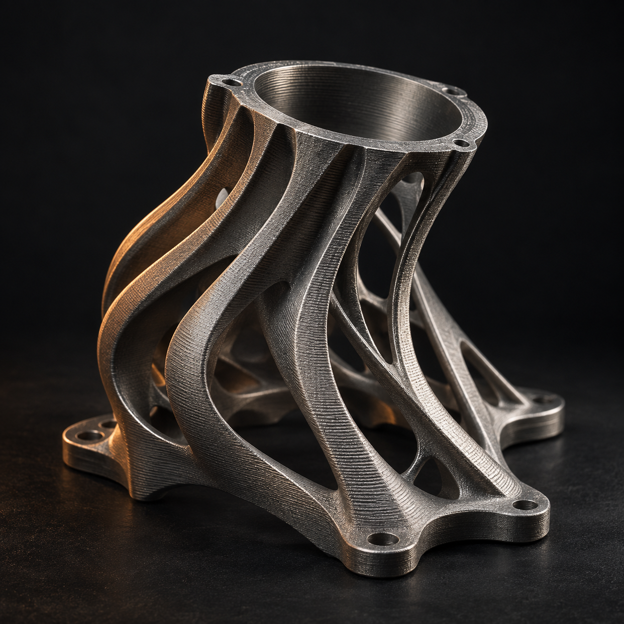 Illustration conceptuelle d’une pièce industrielle aux formes nervurées et à la texture en couches